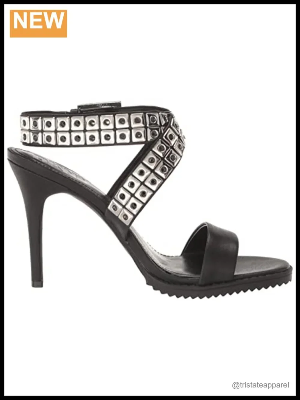 Studded Ankle Strap Stiletto Heeled Sandal Open Toe Dress Shoe